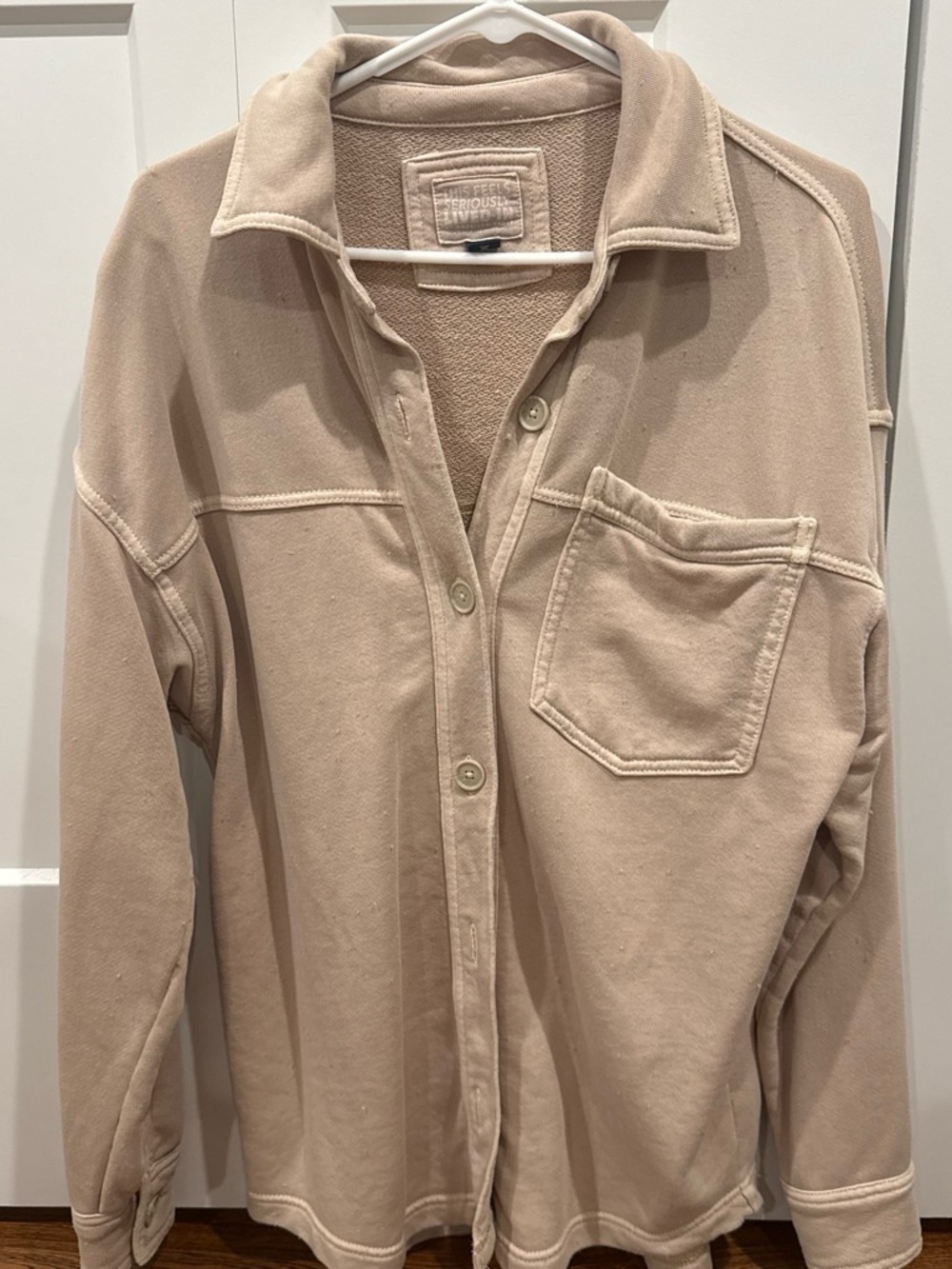 American Eagle Outfitters Beige Button-Up Pocket Shirt